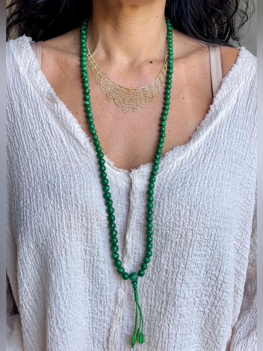 Genuine Malachite 108 Mala Bead Prayer Meditation Necklace